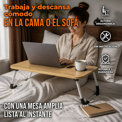 Mesa Plegable Multiusos para Cama y Sofá con Ranura para Tablet y Portavasos