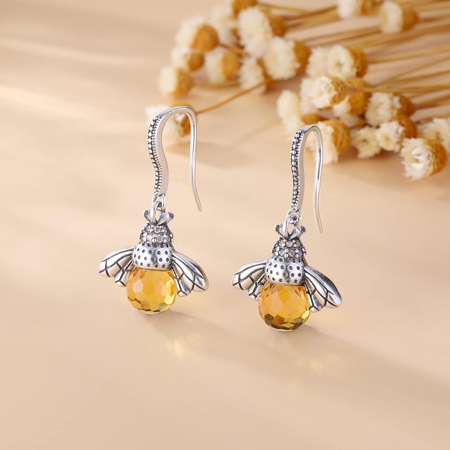 Aretes Colgantes Honey Bee Plata 925