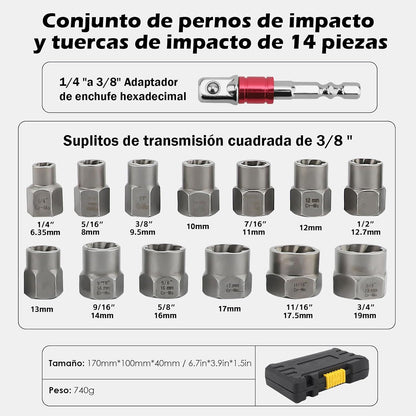 Set 14 Copas Extractoras de Tornillos y Tuercas