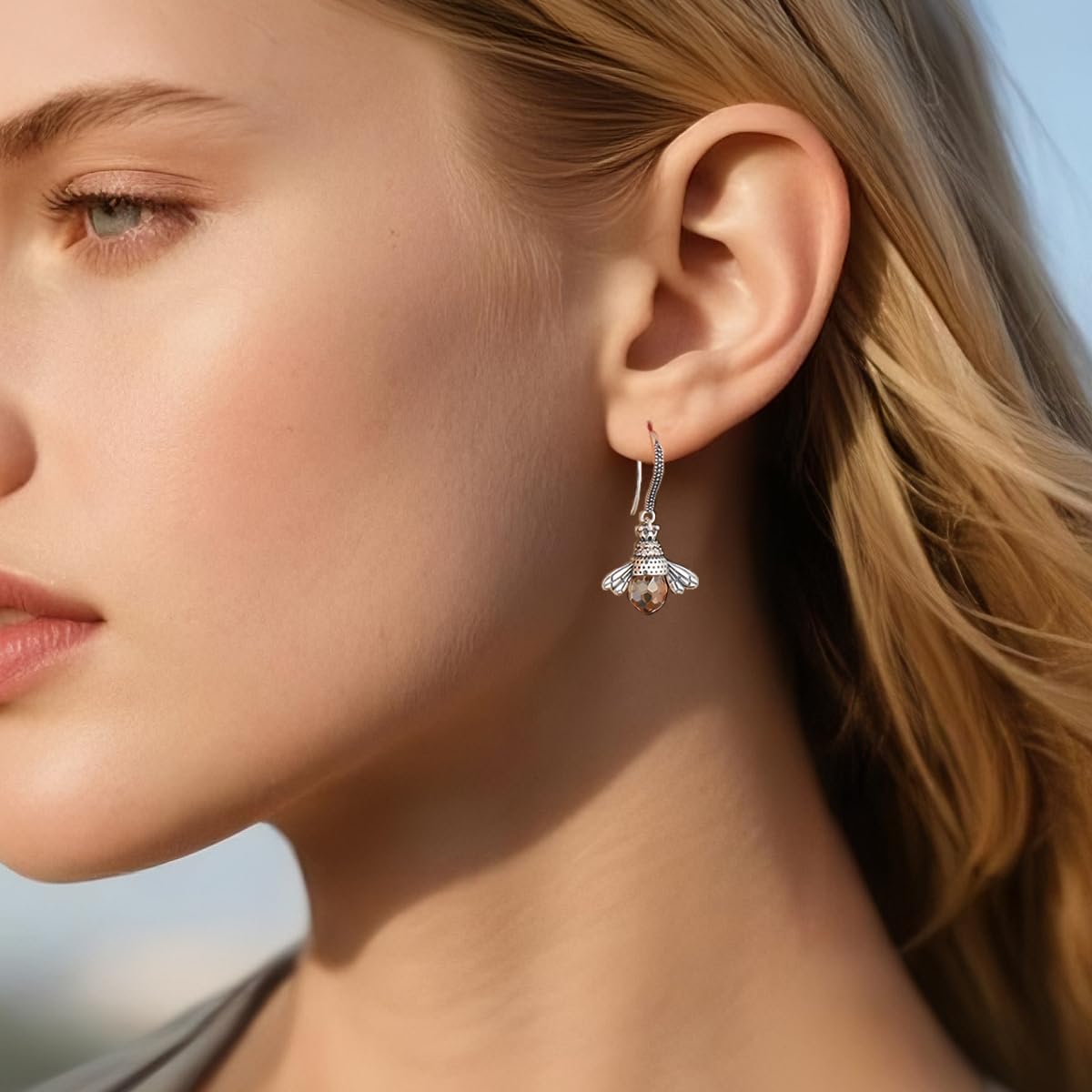 Aretes Colgantes Honey Bee Plata 925