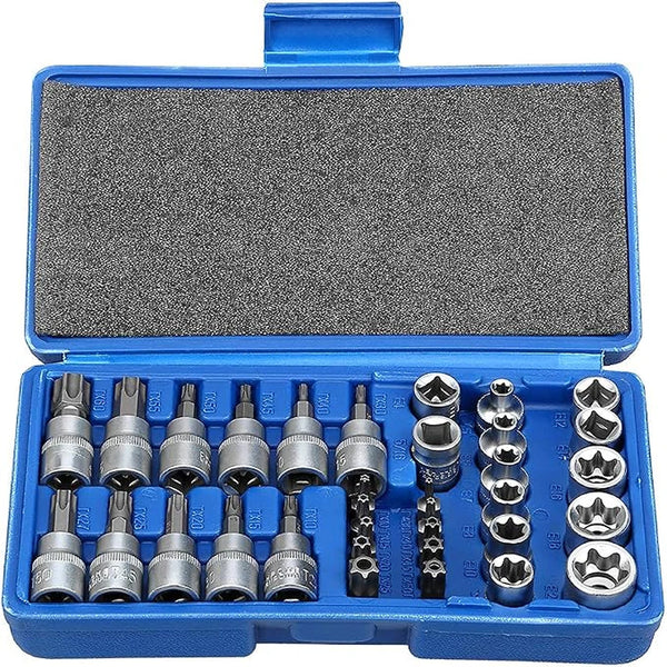 Juego de Vasos y Puntas Torx + E-Torx 34 Piezas Para Carro / Moto / Taller