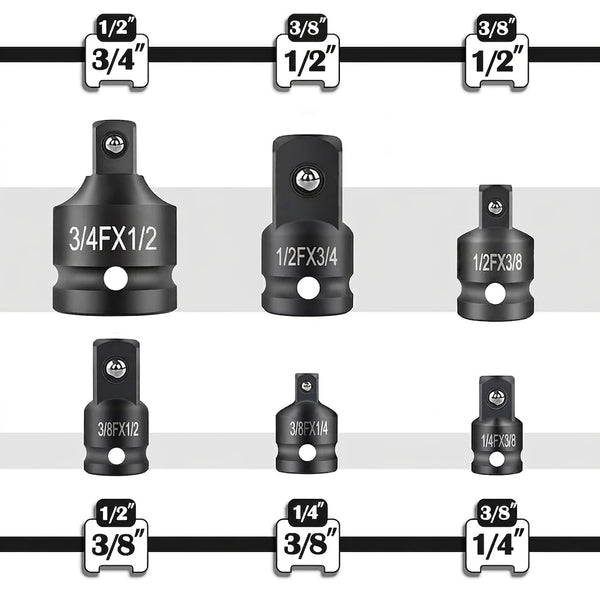 Kit 6 Piezas Adaptadores y Reductores de Impacto 1/4" 3/8" 1/2" 3/4" Para Llave de Impacto / Trinquete