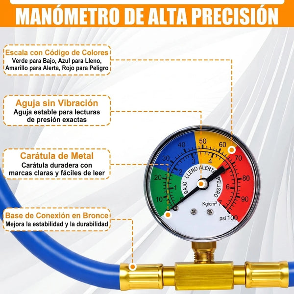 Kit de Recarga de Aire Acondicionado R134A 1/2 Con Manómetro y Acoplador 90° Para Carro / A/C Hogar