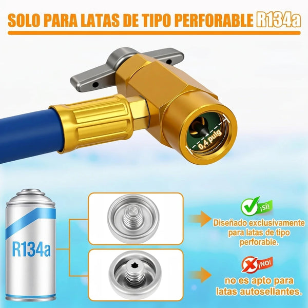 Kit de Recarga de Aire Acondicionado R134A 1/2 Con Manómetro y Acoplador 90° Para Carro / A/C Hogar