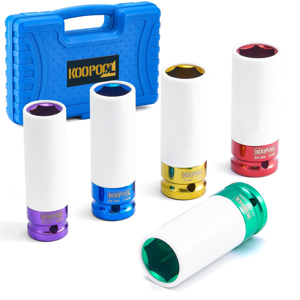 Kit Profesional 5 Copas De Impacto 1/2" Con Manga Protectora Para Ruedas 15-22mm
