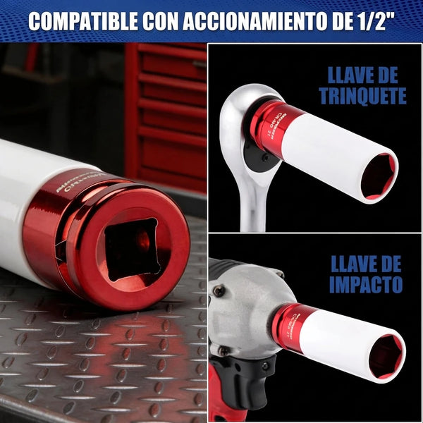 Kit Profesional 7 Piezas Copas de Impacto 1/2" Protectores de Rin Con Manga Antirayadura y Pared Delgada