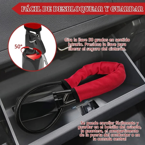 LOCKIETTA® Bloqueador De Volante y Cinturón Con Doble Seguro y Protección Para tu Auto