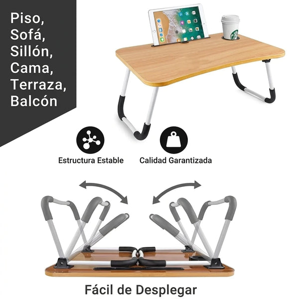 Mesa Plegable Multiusos para Cama y Sofá — Escritorio Portátil con Ranura para Tablet y Teléfono