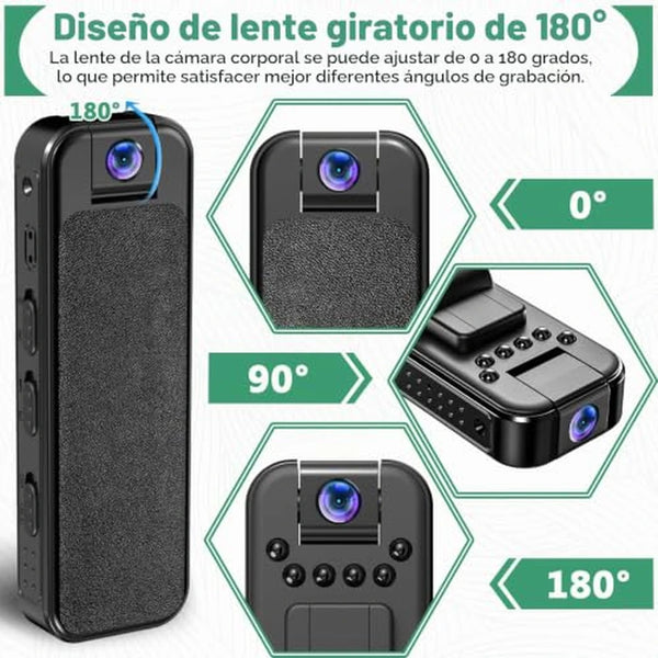 Mini BodyCam 1080P Pro Con Lente Giratoria 180° y Visión Nocturna IR