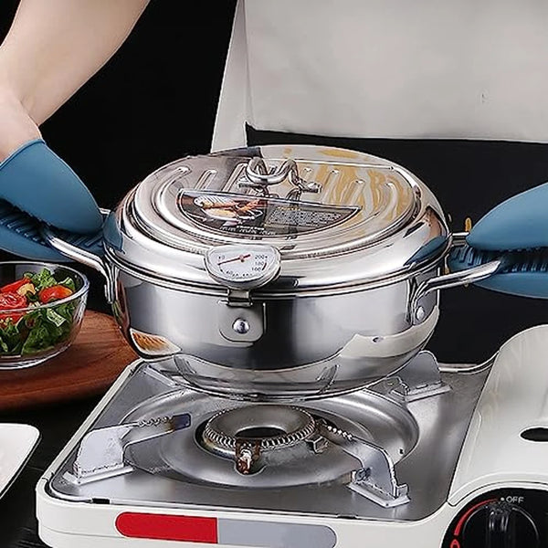 Olla Freidora de Tempura Acero Inoxidable 304 Con Termómetro y Tapa Escurridora — 3.2 L