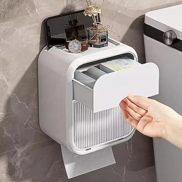 Portarrollos de Baño con Cajón Oculto y Montaje Sin Perforar — ABS Blanco