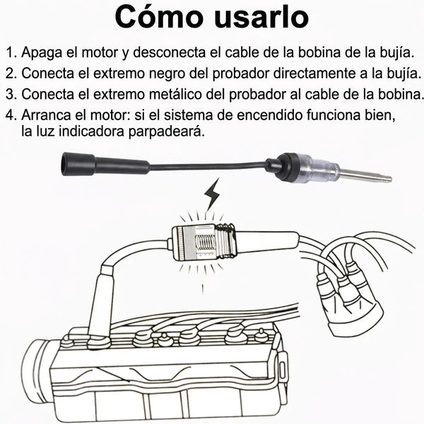 Probador de Chispa y Bobina Para Bujía — Diagnóstico Visual Para Carros y Motores Pequeños