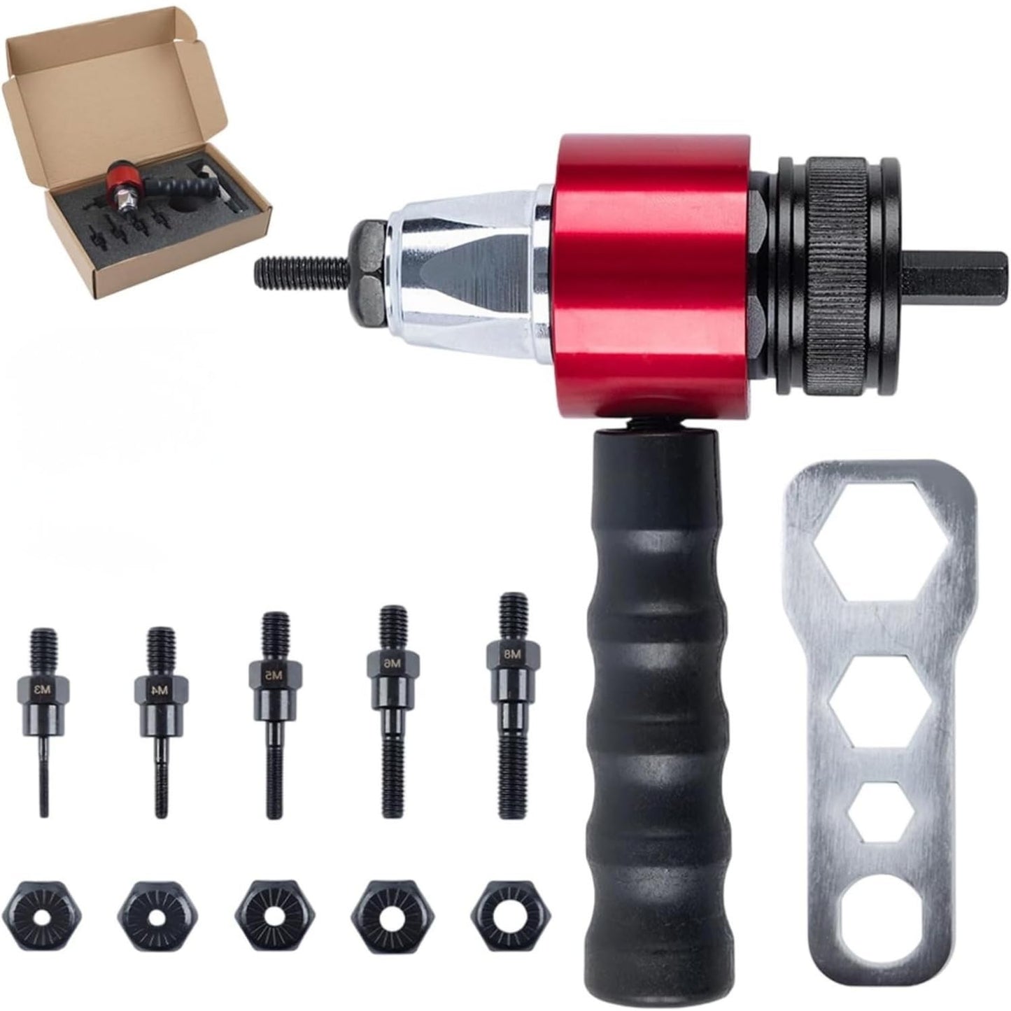 Kit Adaptador Remachadora para Taladro 5 Clavijas (M3 M4 M5 M6 M8)