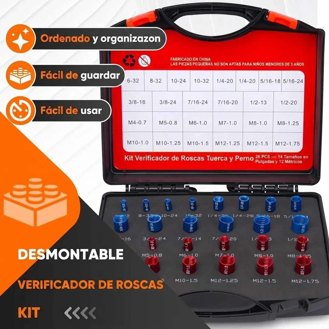 Kit X26 Piezas Comprobadores De Calibre Tuercas Y Tornillos