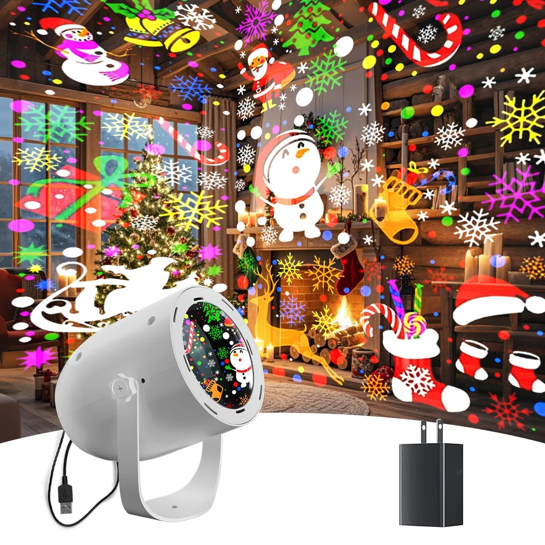 Proyector LED Navideño 9 Patrones Con Rotación Automática y Conexión USB