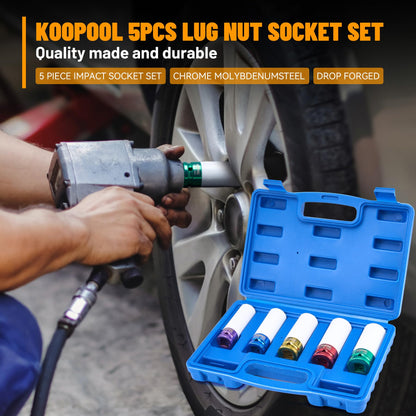 Kit Profesional 5 Copas De Impacto 1/2" Con Manga Protectora Para Ruedas 15-22mm