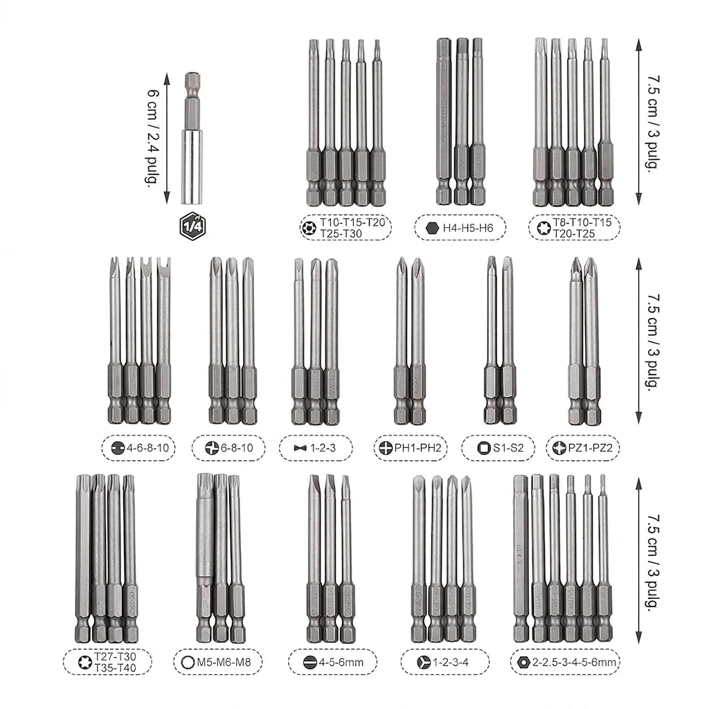 Kit x50 Puntas Destornillador Magnéticas Extra Largas Taladro