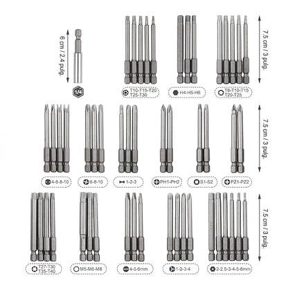 Kit x50 Puntas Destornillador Magnéticas Extra Largas Taladro