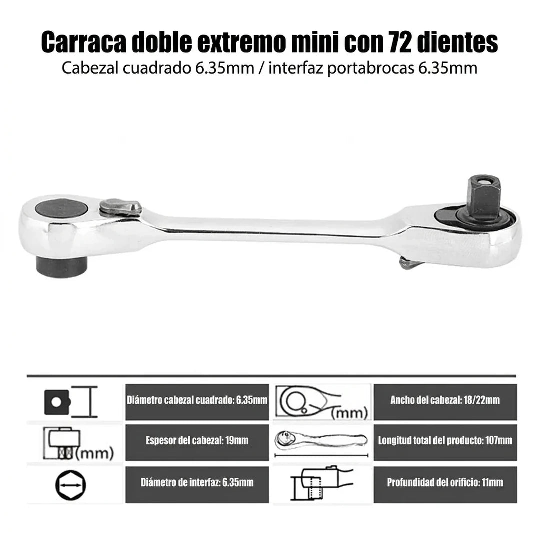 Pack X2 Mini Llave 1/4 Carraca Agarre Magnético 2 En 1