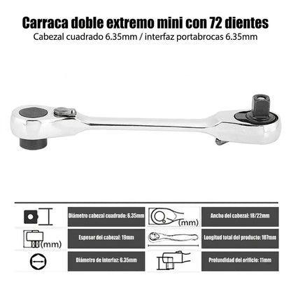 Pack X2 Mini Llave 1/4 Carraca Agarre Magnético 2 En 1