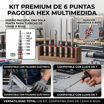 Set x6 Puntas Hexagonales Pagoda Magnéticas Universal