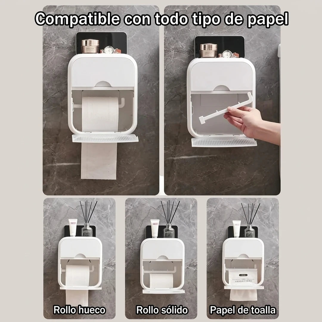 Dispensador De Papel Higiénico Con Cajón De Pañuelos Adhesivo De Pared