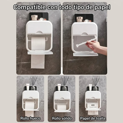 Dispensador De Papel Higiénico Con Cajón De Pañuelos Adhesivo De Pared