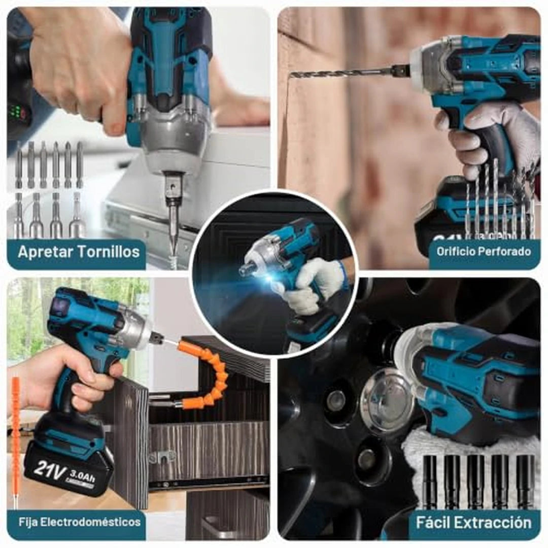 Kit Pistola De Impacto Doble Batería + Maletín y Accesorios