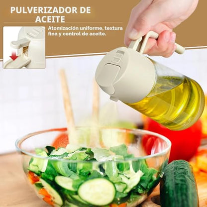 Dispensador 2 en 1 de Aceite — Rociador y Vertedor de Vidrio
