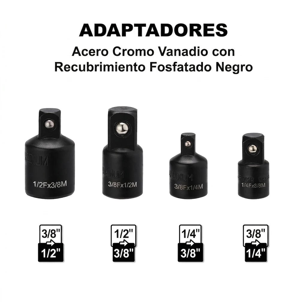Set x18 Piezas Extensiones y Adaptadores Para Llave De Impacto y Ratchet