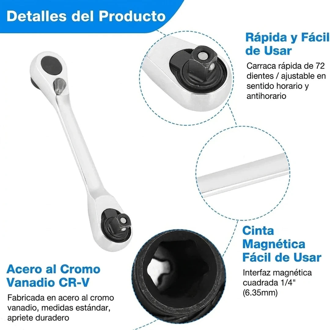 Pack X2 Mini Llave 1/4 Carraca Agarre Magnético 2 En 1