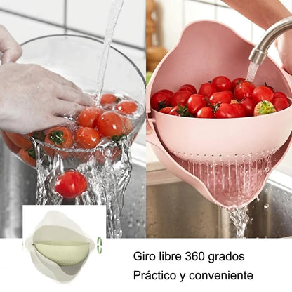 Pack X3 Escurridor 2 en 1 Giratorio De Cocina Para Frutas Y Verduras