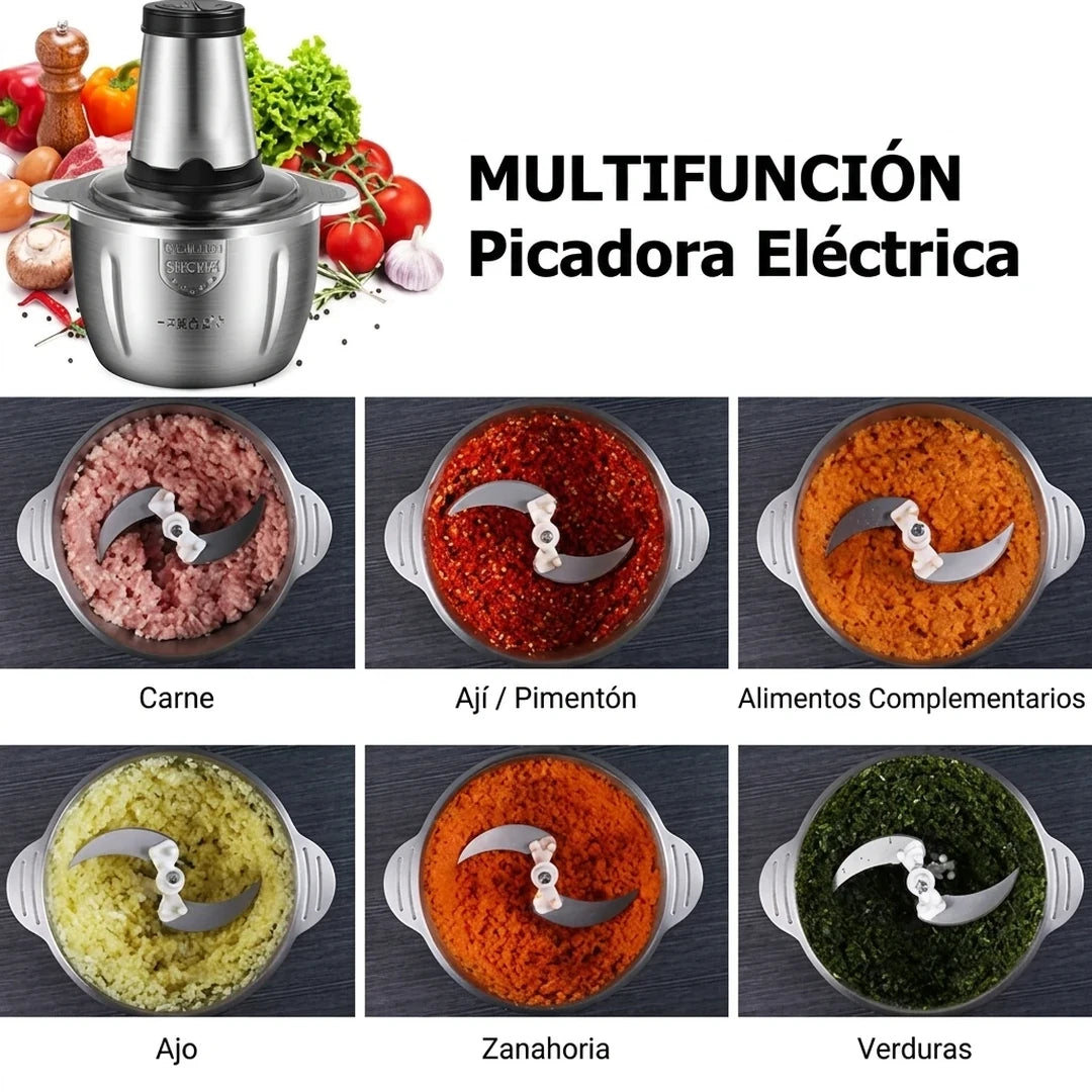 Picadora Eléctrica 2L Cuenco de Acero Inoxidable