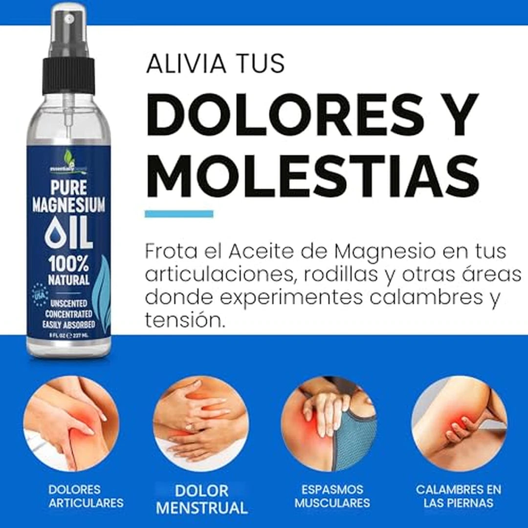Aceite De Magnesio En Spray 100% Puro Alivio De Dolores Y Bienestar