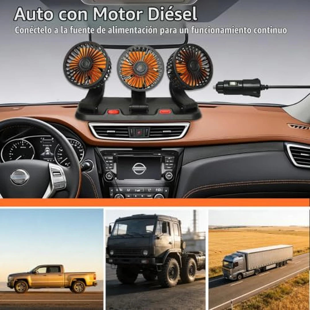 Ventilador Para Carro 3 Cabezales Brazo Extensible 360° 2 Velocidades
