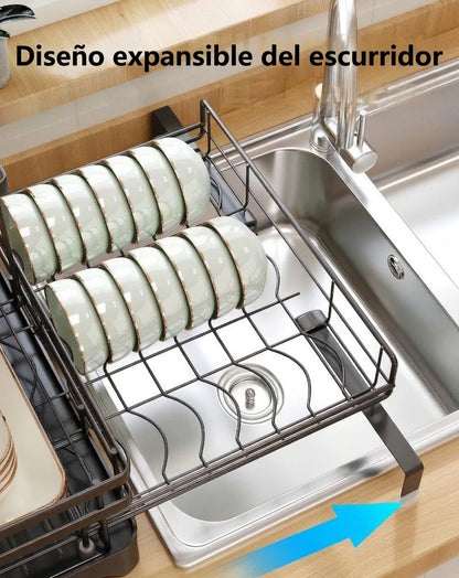 Escurridor Expansible 2 Niveles Con Drenaje 360° y Porta Cubiertos