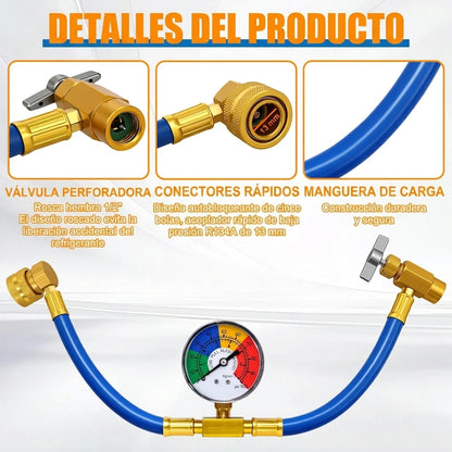 Kit De Recarga De Refrigerante Aire Acondicionado Automotriz Con Medidor