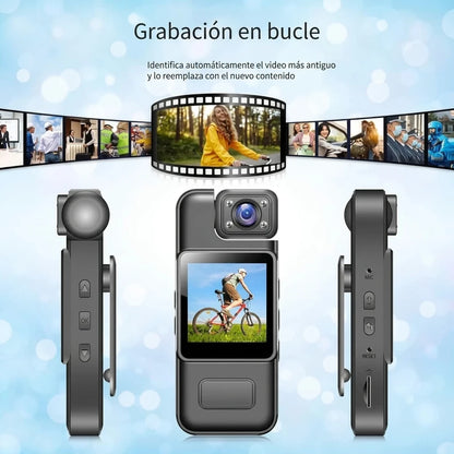 Mini Cámara Digital Deportiva 1080p Visión Nocturna Lente Giratoria 180°