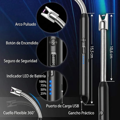 Pack x3 Encendedor Eléctrico Cabezal Flexible Recargable USB
