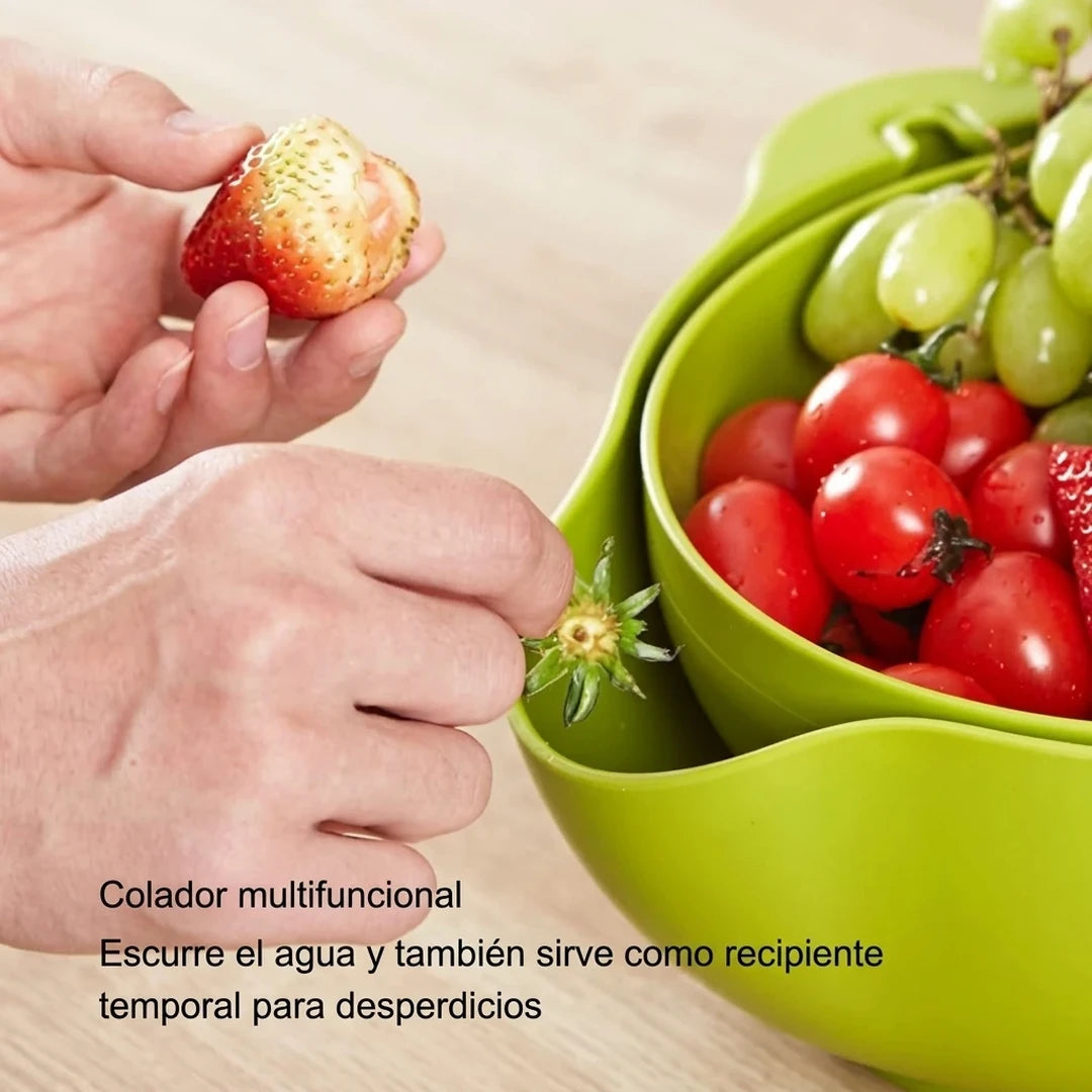 Pack X3 Escurridor 2 en 1 Giratorio De Cocina Para Frutas Y Verduras