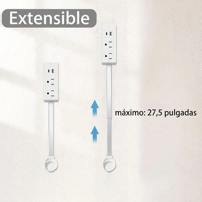 Extensor de Enchufe Giratorio 180° Con Brazo Retráctil CA y Puertos USB-A/USB-C