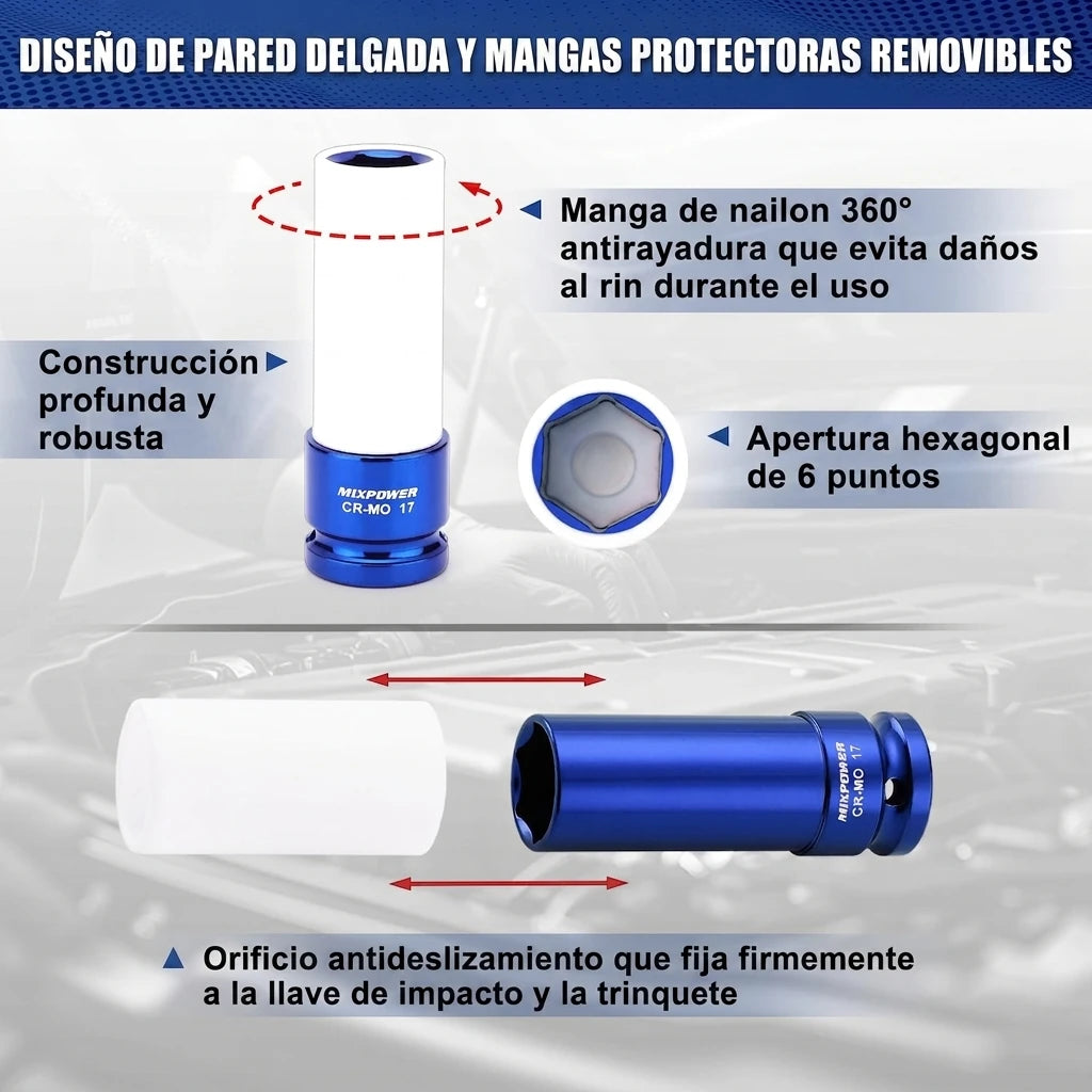 Kit x7 Copas Llave De Impacto ½  Protección Anti Rayones