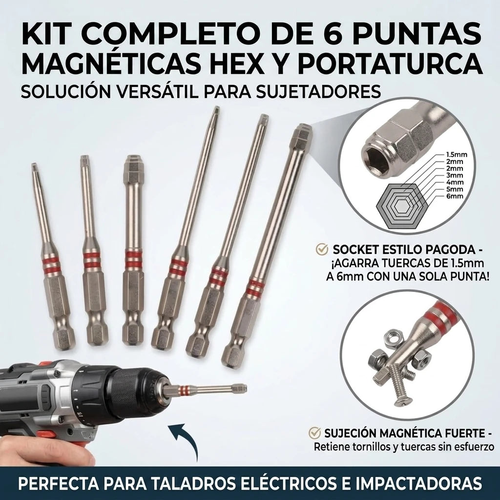 Set x6 Puntas Hexagonales Pagoda Magnéticas Universal