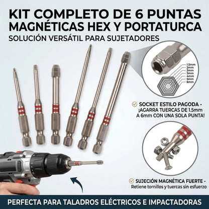 Set x6 Puntas Hexagonales Pagoda Magnéticas Universal