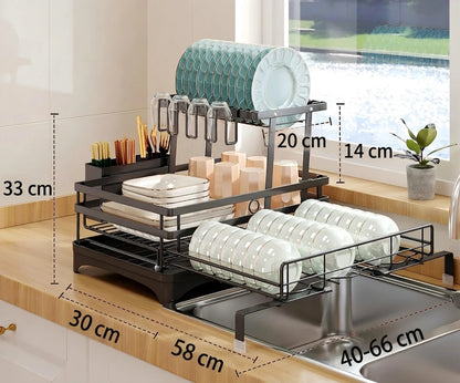 Escurridor Expansible 2 Niveles Con Drenaje 360° y Porta Cubiertos