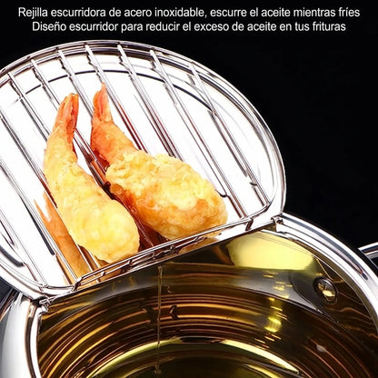 Olla Freidora Estilo Japones Acero Inoxidable Y Medidor De Temperatura
