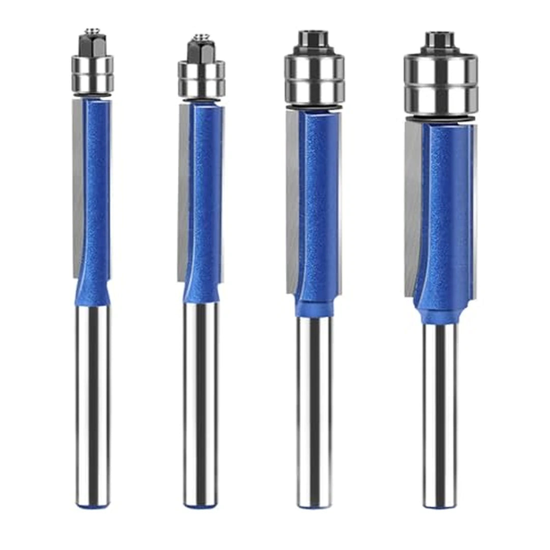 Kit Profesional 8 Piezas Fresas de Corte al Ras con Doble Rodamiento Para Fresadora / Router