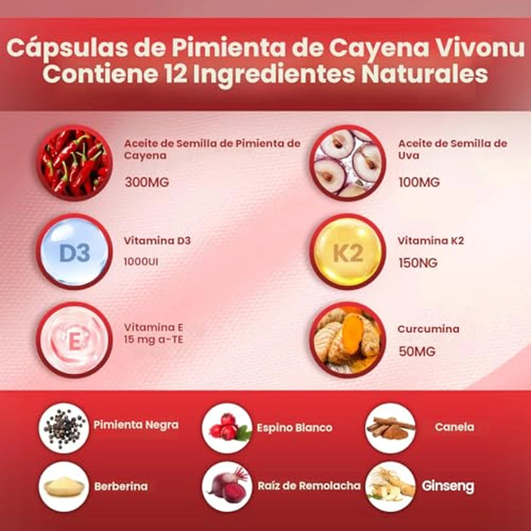 Suplemento Pimienta De Cayena 12 En 1 Cápsulas Blandas