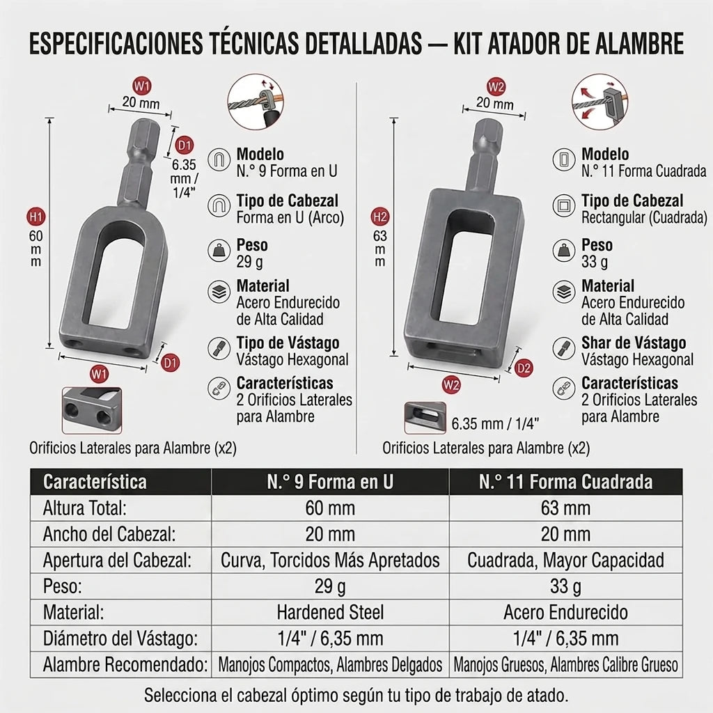 Pack x8 Atador De Alambre Para Taladro Con Cabezal En U y Ranurado