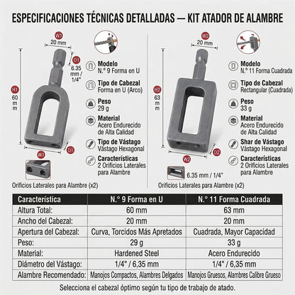 Pack x8 Atador De Alambre Para Taladro Con Cabezal En U y Ranurado